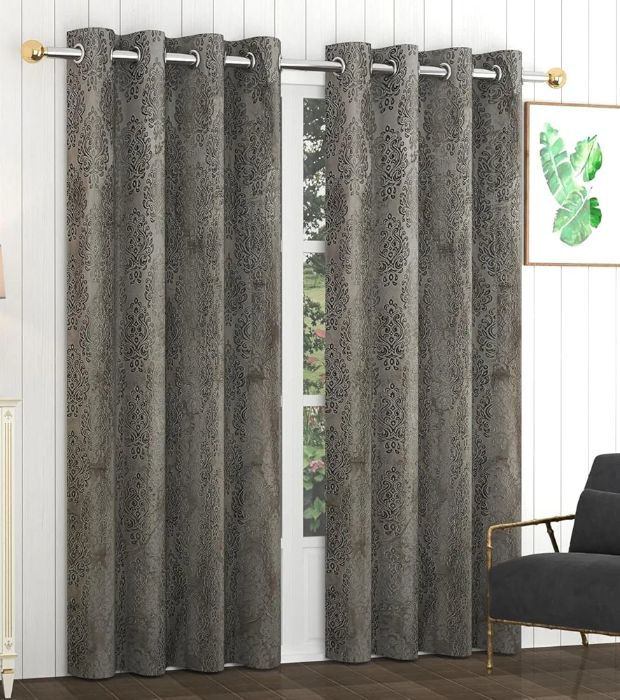 Velvet Curtains 5 Feet Long|Thermal Insulated Curtains for Door, 70% Room Darkening Drapes for Living Room, Bedroom, Office, Grey - 2 PC|Perfect for Home Decor