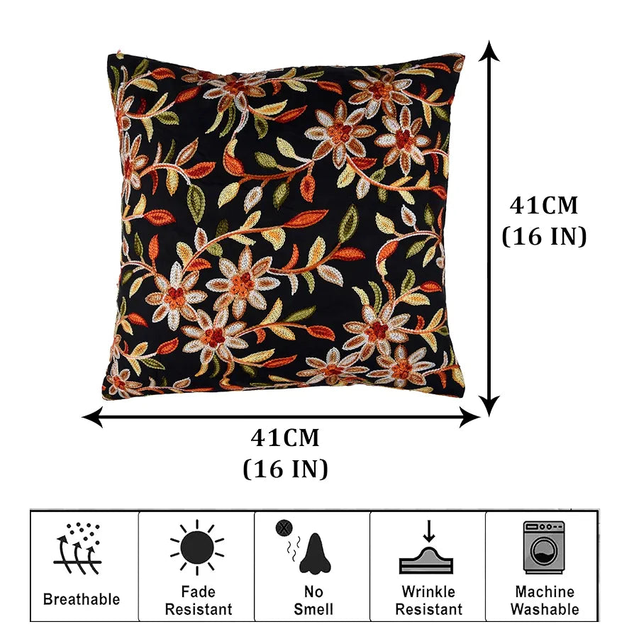 Kuber Industries Cushion Cover | Pillow Covers for Sofa | Throw Cushion Cover | Polyester Cushion Covers | Embroidery Cushion Covers | Set of 5 | 16 Inch | Black