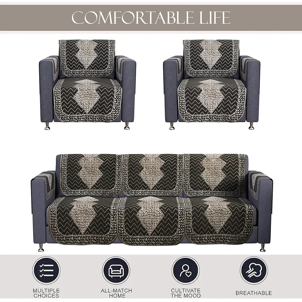 Kuber Industries Set of 16 Fully Covered Sofa Cover 5-Seater | Comfortable Slipcover Sofa Cloth, Perfect for Home Decor & Furniture Protection | Stone Mayur - Dark Grey & Brown