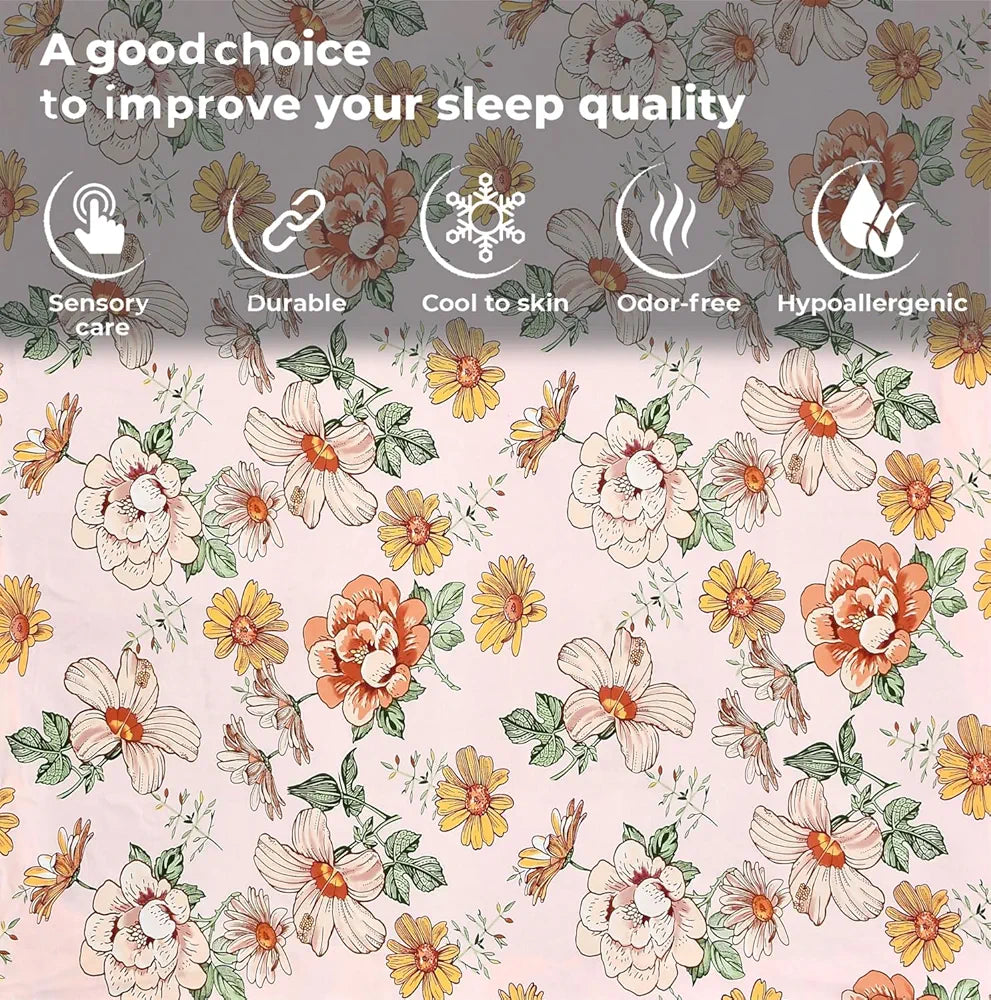 FRESH FROM LOOM Elastic Fitted Floral Bed Sheets | Bed Covers for Mattresses Tuck in | King Size Soft Glace Cotton Fitted Bedsheet with Two Pillow Cover | , 144 TC