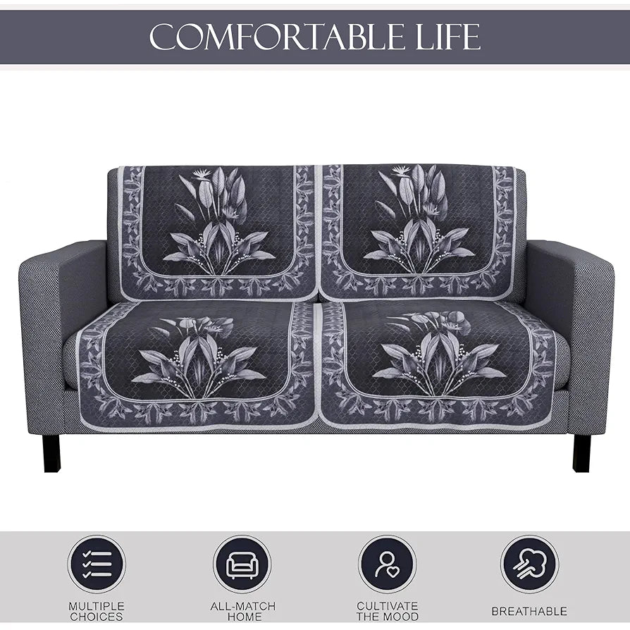 Kuber Industries Set of 4 Net Durable 2 Seater Sofa Covers for Living Room | Easy Machine Washable SOFE ke Cover for Protection & Comfort for Home | Leaf - Dark Grey & Lilac
