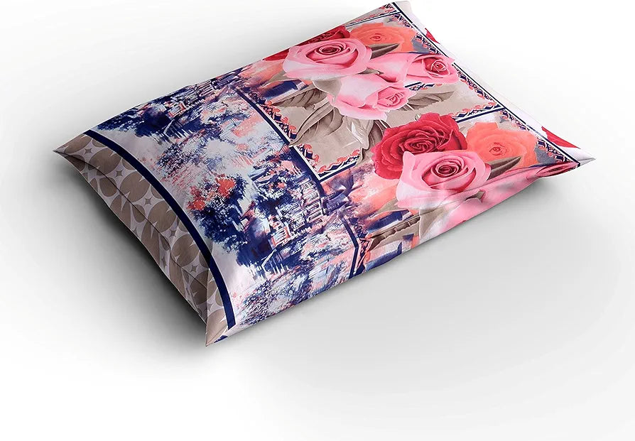 HFI 160 TC Polycotton Double Bedsheet with 2 Pillow Covers - Floral, Multicolor