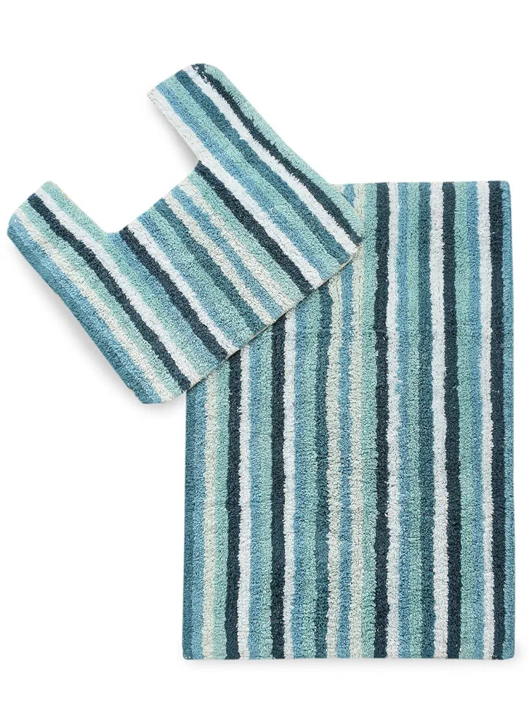 SASHAA WORLD Striped Anti Skid Bathmat & Contour Set 