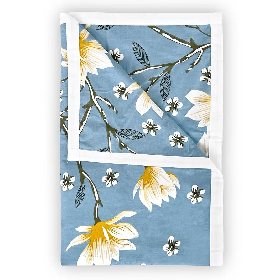 Divine Casa 100% Cotton Double Bed Dohar | Ultra-Soft & Lightweight AC Blanket | Reversible Summer Quilt | 220 x 205 CM, Blossom Haven Sky Blue