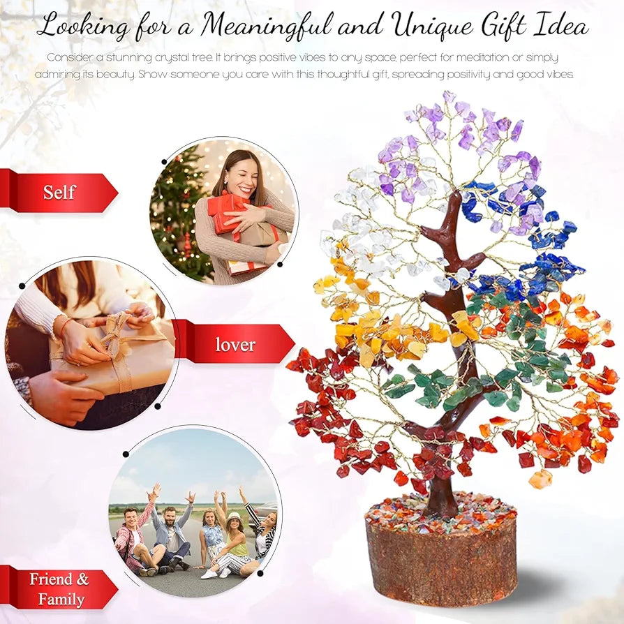 Crocon Seven Chakra Tree of Life for Positive Energy - Feng Shui Decor, Fake Bonsai, Crystals and Healing Stones, Money Tree, Room Decor 7 Chakra, Stone, Healing Crystals, Spiritual Gifts