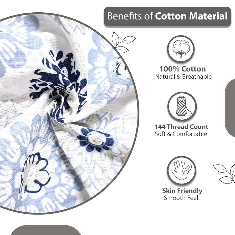 Divine Casa 100% Cotton Bedsheet for Single Bed, 144 TC Bedsheet Single Size Bed Cotton with 1 Pillow Cover 