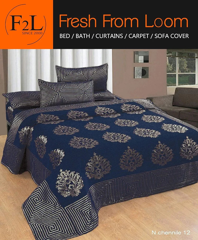 Fresh From Loom Chenille Velvet 500 TC Bedsheet , 1 Double Bed King Size Bedsheet with 2 Pillow Cover, Size - 90x100 Inch