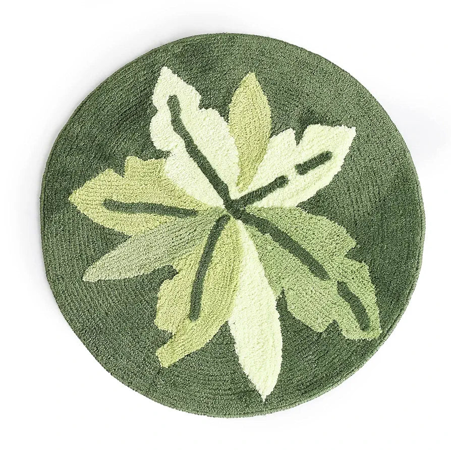 SARAL HOME EASY LIVING Soft Cotton Anti-Skid Round Leaf Design Bathmat | Washable, Non-Slip & Quick-Drying Mats for Home/Kitchen | Soft & Super Absorbent Mats for Shower 