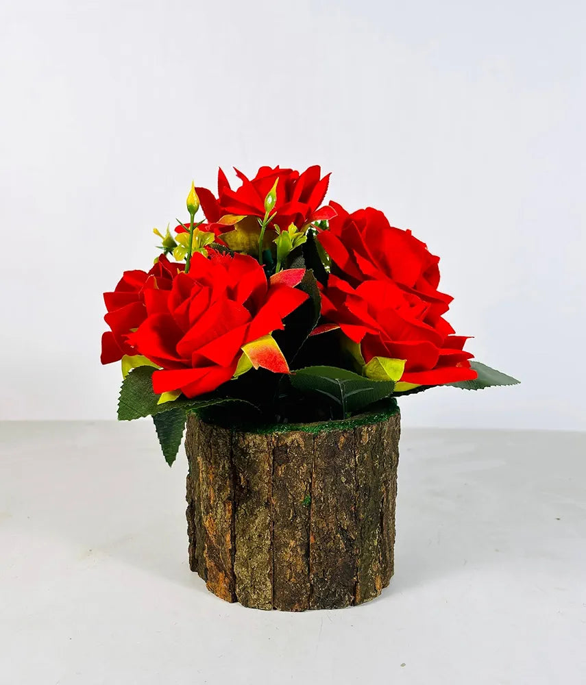 Dekorly Artificial Sunflowers, Rose, Anthurium Fake Flowers Potted Artificial Plants Decorative Artificial Flowers Indoors for Home Office | Natural Wooden Pot 