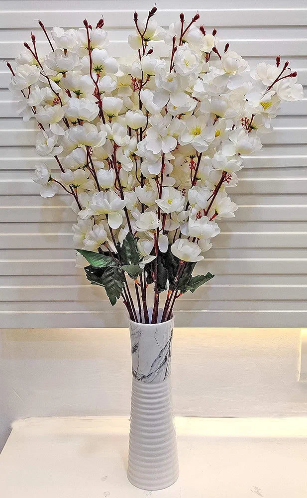 ARTSY® Artificial Flowers Bunch for Decoration Cherry Blossom, Ideal for vase, Home, Office Decor, Gifts, Craft, Without vase, White, Combo, 2 Piece, 55 cm Height,Polyester