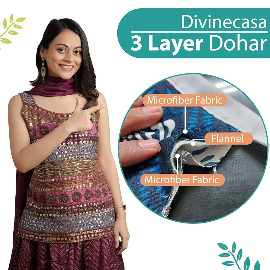 Divine Casa 120 GSM Summer Quilt Brushed Microfibre 3 Layer Breathable Single Dohar AC Blanket Lightweight Warm Rajai Throws for Bed | TC - 120