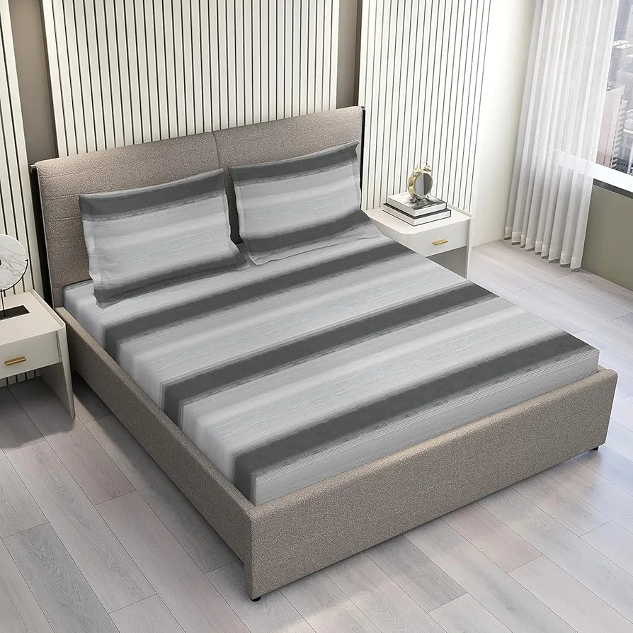 Layers Duracount Bedsheet Set for All Seasons - Lightweight, Moisture Absorbent, Machine Washable & Easy to Care - 225 CVC - King Size 