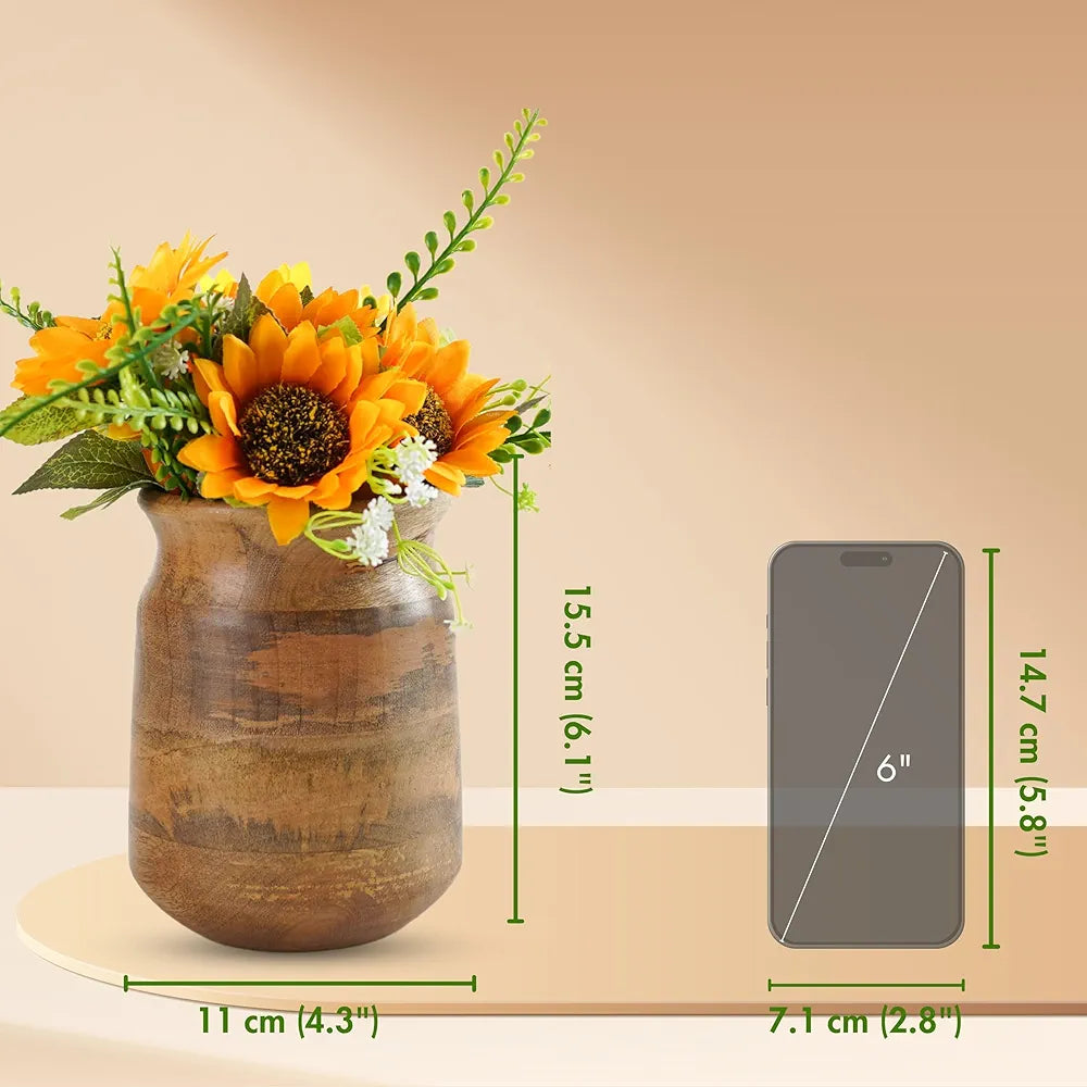 Behoma Flower Vase, Jar Shape Mango Wood Vases for Flowers for Decor Home Living Room Kitchen Office, Natural Light Brown Finish | Height - 6.1 inch 