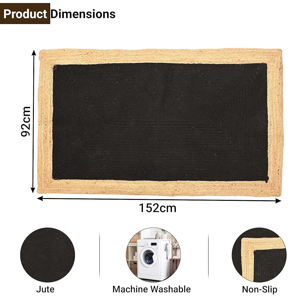 Kuber Industries 3x5 Feet Reversible Carpets for Living Room | Machine Washable Bedside Floor Rugs Mat for Bedroom, Balcony & Drawing Room | Border - Black & Beige