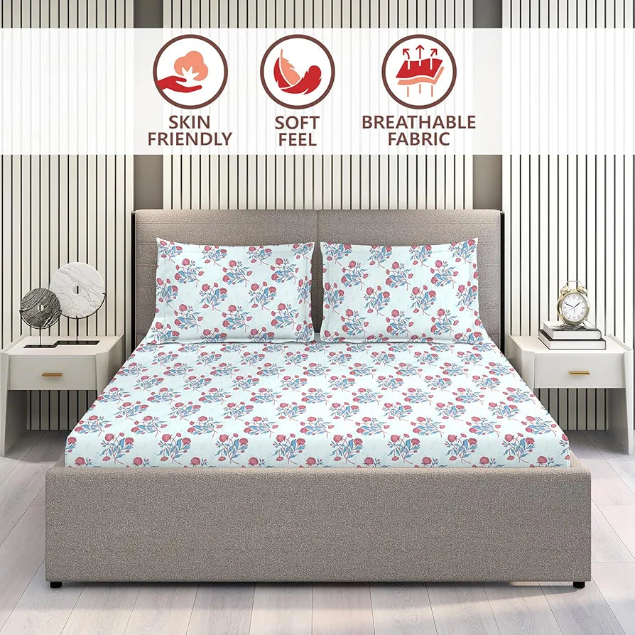 Layers Marigold 100% Cotton Bedsheet Set for All Seasons - Lightweight, Moisture Absorbent, Machine Washable & Easy to Care - Gift for Housewarming & More - 144 TC - King Size 