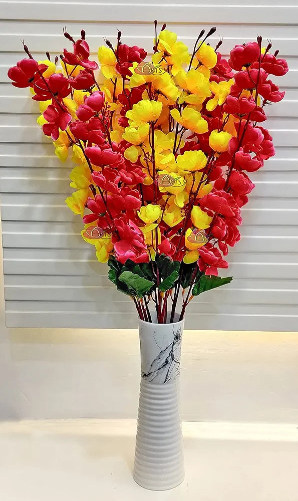 ARTSY® Artificial Flowers Bunch for Decoration Cherry Blossom, Ideal for vase, Home, Office Decor, Gifts, Craft, Artificial Plants for Decoration, Without vase, Yellow Maroon, Combo, 2 Pieces