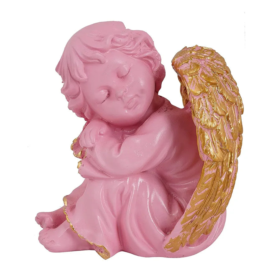 Zart Angel Girl Statue for Home Decor | Winged Angel Pink Resin Figurine