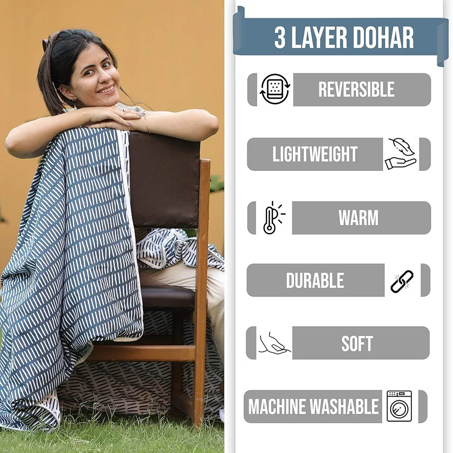 Divine Casa 120 GSM Microfiber Single Kids Dohar  | Soft & Lightweight Throw Blanket | Cozy & Breathable | All-Season Comfort | 140 x 100 CM | Craggy Lines Pattern | Blue Mirage