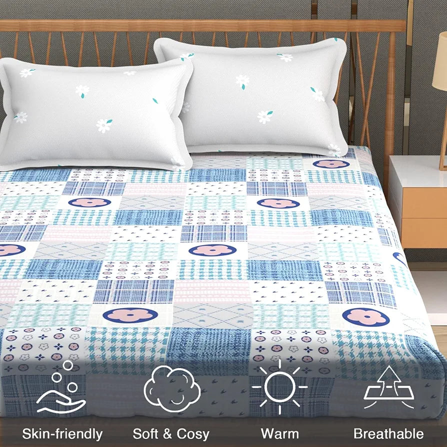 FRESH FROM LOOM Microfiber Cotton Bedsheet for Double Bed with 2 Pillow Cover | 240 TC King Size Soft Bed Sheet |Hypoallergenic Anti Fade Printed Bed Cover 