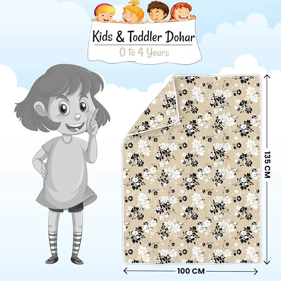Divine Casa Floret 100% Cotton Single Kids Dohar | 120 GSM | Soft & Lightweight Throw Blanket | Cozy & Breathable Bedding | All-Season Comfort | 140 x 100 CM, Ivory Sunflowers