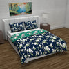 Divine Casa Micro Polyester Reversible Double Bed Queen Size Floral Printed Duvet Cover Colour Green & Navy Blue