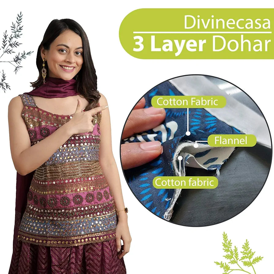 Divine Casa Floret 100% Cotton Single Dohar | 120 GSM | Soft & Lightweight Throw Blanket | Cozy & Breathable Bedding | All-Season Comfort | 210 x 140 CM, Leaf Green