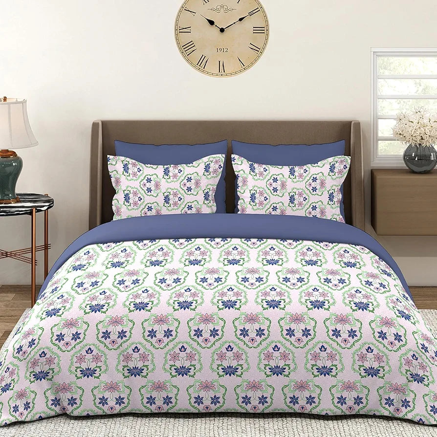 Layers Basicx 100% Cotton Bedsheet Set for All Seasons - Lightweight, Moisture Absorbent, Machine Washable & Easy to Care - Gift for Housewarming & More - 120 TC - Queen Size 