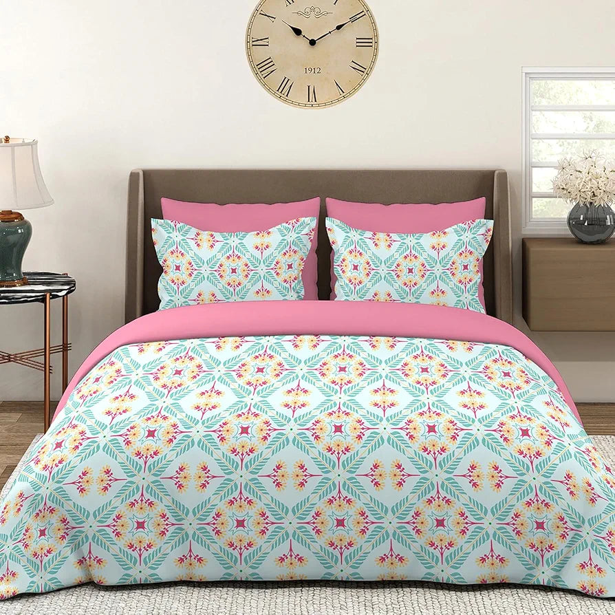 Layers Basicx 100% Cotton Bedsheet Set for All Seasons - Lightweight, Moisture Absorbent, Machine Washable & Easy to Care - Gift for Housewarming & More - 120 TC - Queen Size 