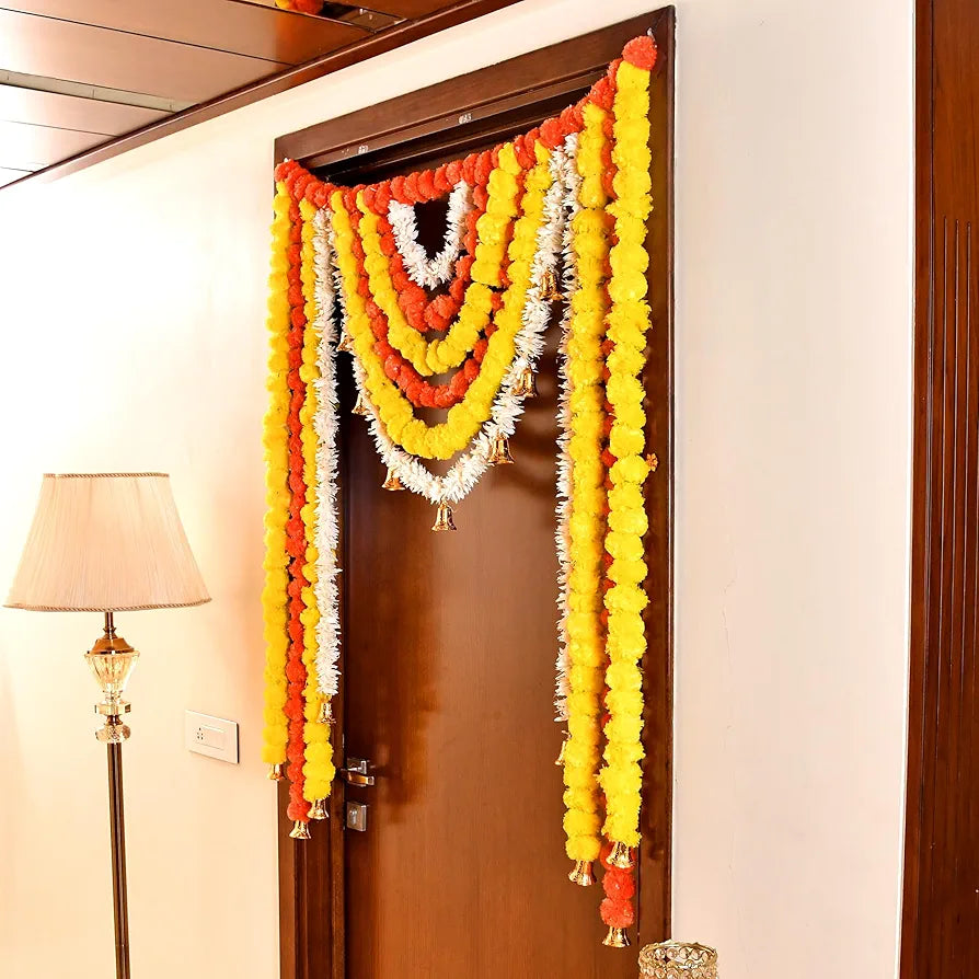 CraftVatika Toran for Main Door Entrance, Diwali Decoration Items for Home Decor, Fluffy Flower Toran for Pooja Mandir Decoration, Bandhanwar toran for Main Door 
