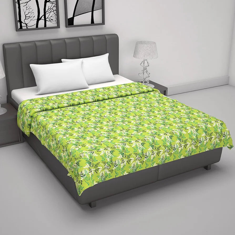 Divine Casa Floret 100% Cotton Double Dohar | 120 GSM | Soft & Lightweight Throw Blanket | Reversible Design | Cozy & Breathable Bedding | All-Season Comfort | 220 x 205 CM, Leaf Green