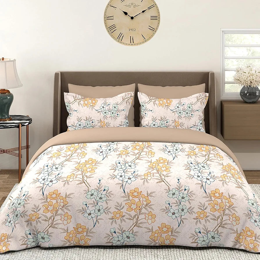 Layers Basicx 100% Cotton Bedsheet Set for All Seasons - Lightweight, Moisture Absorbent, Machine Washable & Easy to Care - Gift for Housewarming & More - 120 TC - Queen Size 