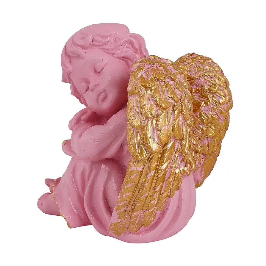 Zart Angel Girl Statue for Home Decor | Winged Angel Pink Resin Figurine