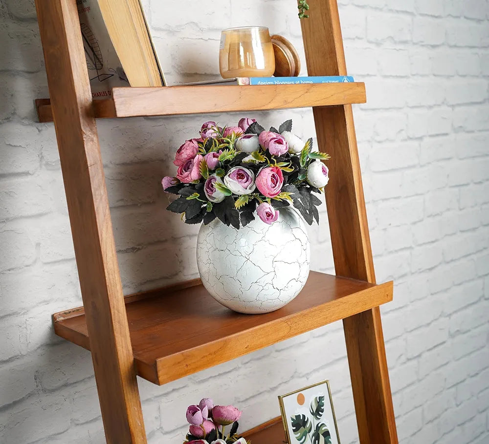 BEHOMA Metal Ball Vase for Home Decor|Round Flower Pot for Bedroom Living Room Office Wedding|Flowers Arrangement for Birthday Anniversary Festival|Off-White Crackled Medium 