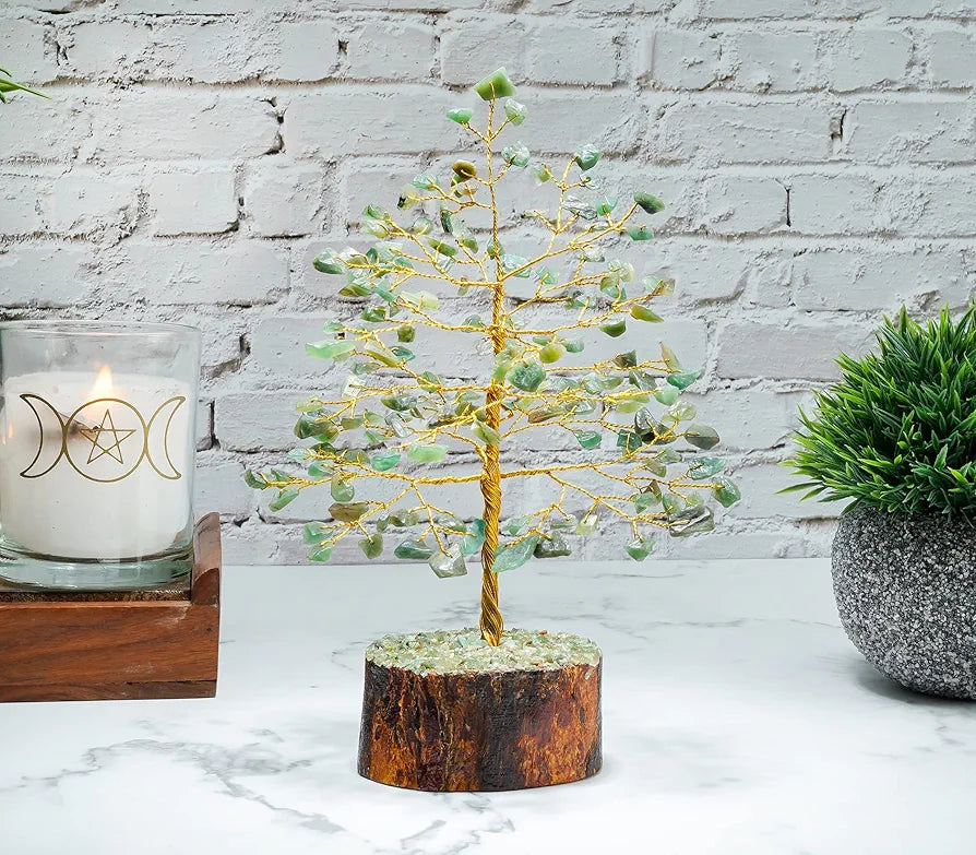 money tree candle Crocon Green Aventurine Gemstone Money Tree Feng Shui Bonsai Golden Wi