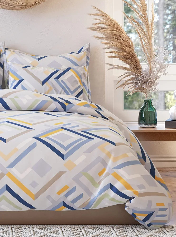 THE HOME STYLE 400 TC Cotton Elastic Fitted All Around Printed King Size Double Bed Bedsheet wih 2 Pillow Cover 