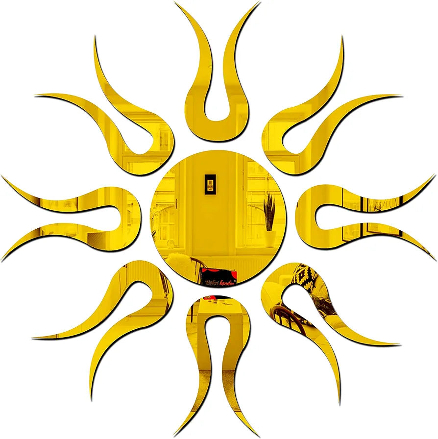 Bikri Kendra - Sun Golden  Mirror Stickers for Wall, Acrylic Mirror Wall Decor Sticker, Acrylic Stickers, Self Adhesive Sticker Wall Stickers for Hall Room, Bedroom.