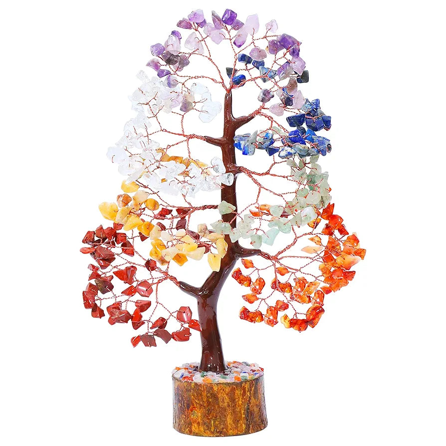 HindCraft Seven Chakra Crystal Tree Good Luck Showpiece for Home Decor Items Crystals Gemstones Bonsai Money Tree for Good Luck, Decoration Gift Item, Copper Wire, 10-12 inch