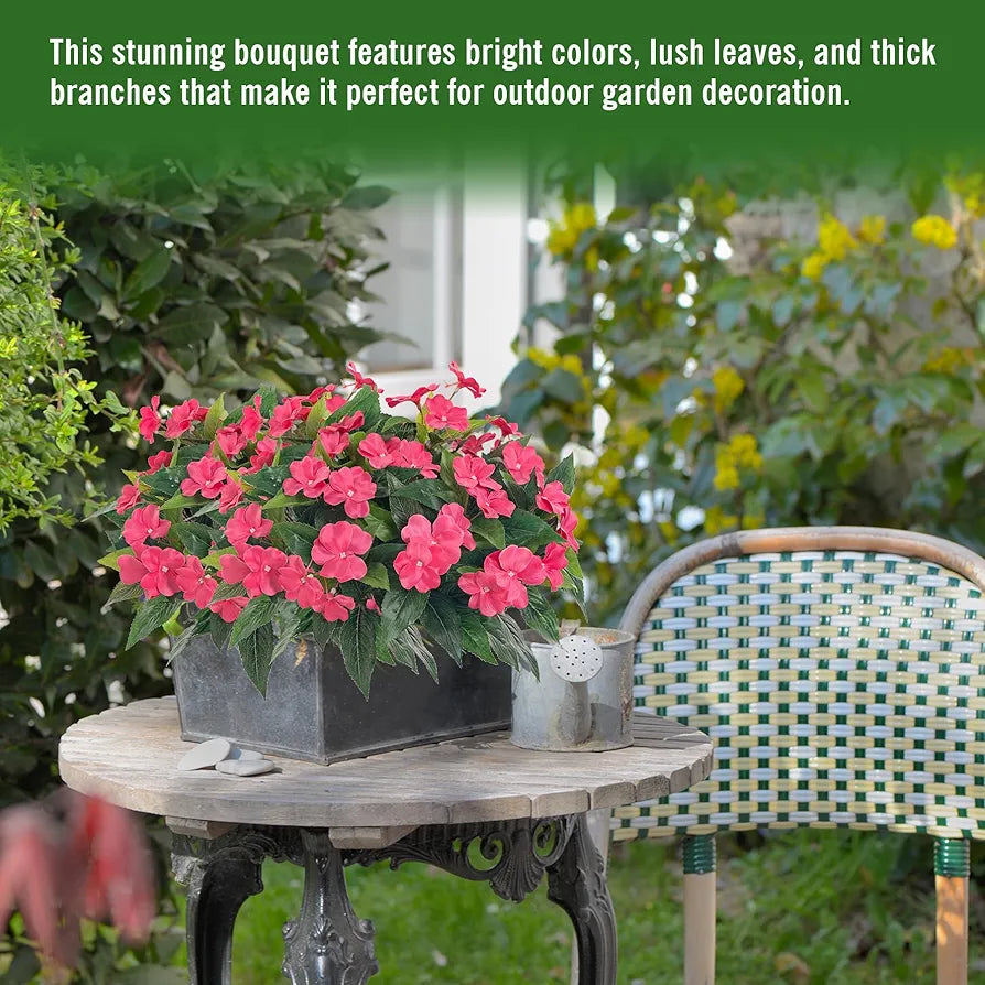 Uqueeten Artificial Impatiens Bouquet Flower Garden Bonsai Decoration Silk Impatiens Bouquet flowers for Outside Outdoor Planters