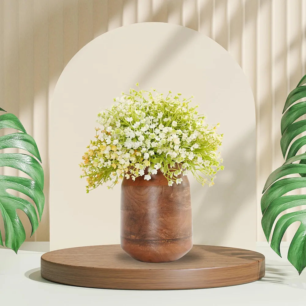 Behoma Flower Vase, Jar Shape Mango Wood Vases for Flowers for Decor Home Living Room Kitchen Office, Walnut Brown Finish | Height - 6.1 inch 