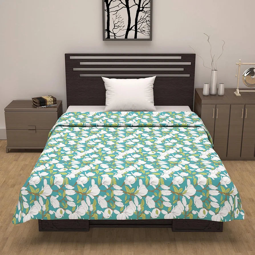 Divine Casa Floret 100% Cotton Single Dohar | 120 GSM | Soft & Lightweight Throw Blanket | Cozy & Breathable Bedding | All-Season Comfort | 210 x 140 CM, Meadow Green