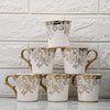 Femora Premium Gold Floral Buds Leaves Ceramic Coffee & Tea Cup Set of 6 | 160 Ml