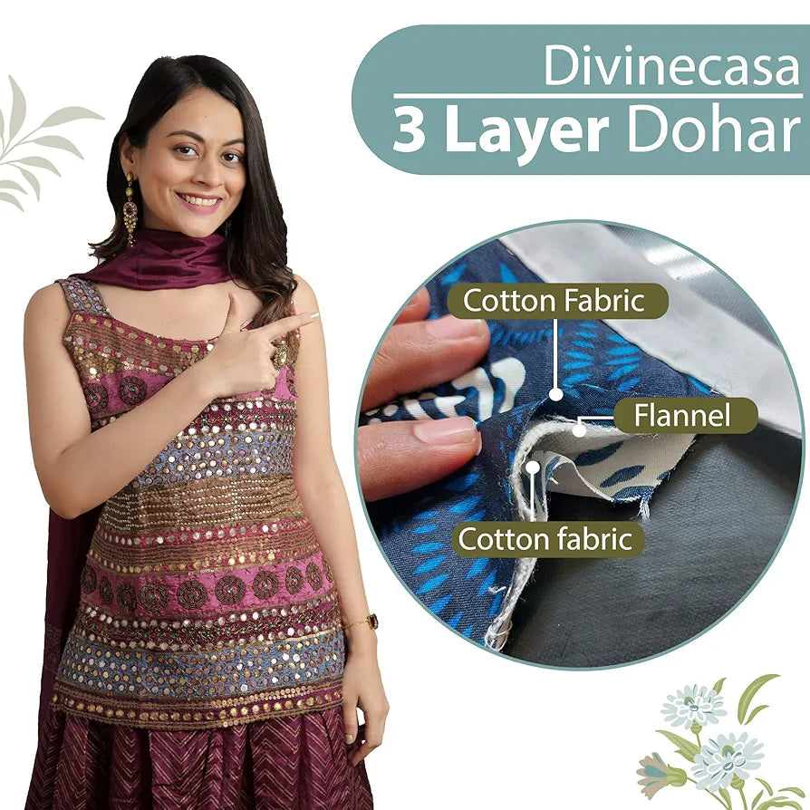 Divine Casa Floret 100% Cotton Double Dohar | 120 GSM | Soft & Lightweight Throw Blanket | Reversible Design | Cozy & Breathable Bedding | All-Season Comfort | 220 x 205 CM, Floral Breeze