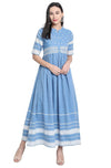 Janasya Women's Blue Cotton Western Dress - S