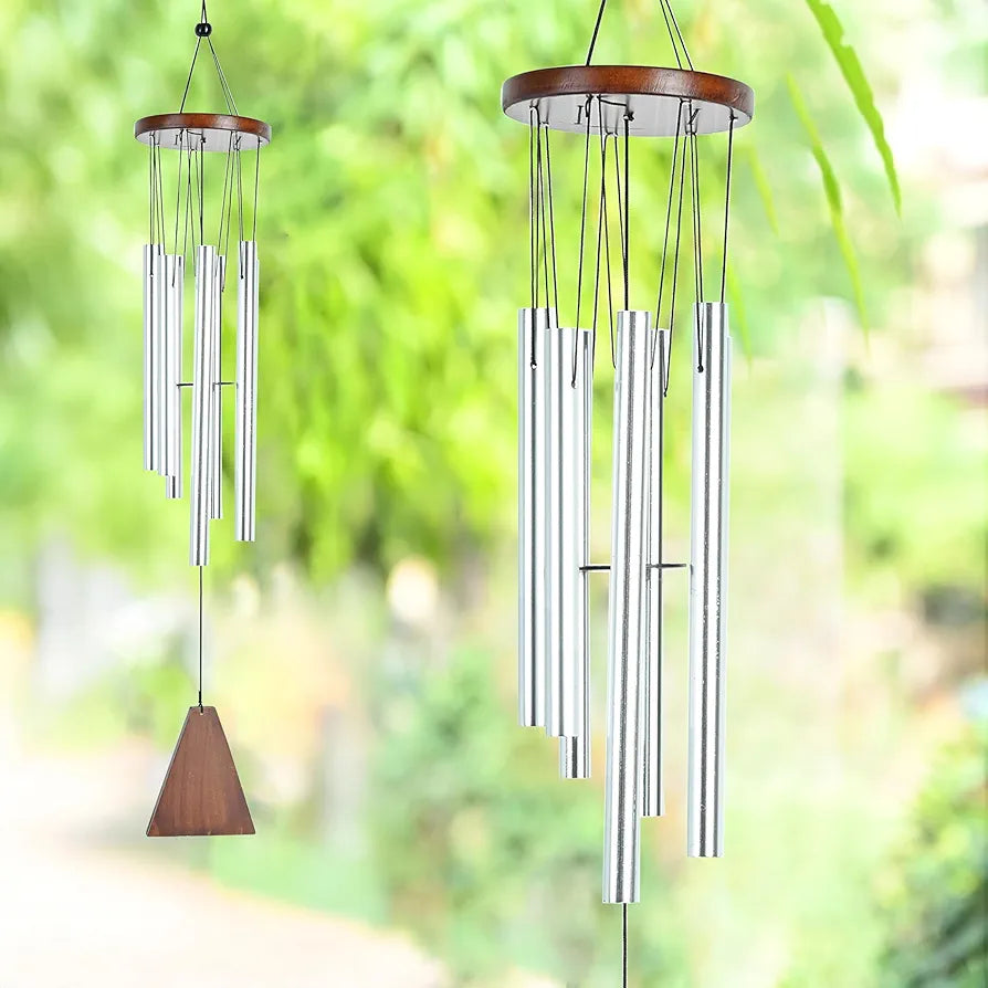 HindCraft Wind Chimes – Silver 6-Pipe Hanging Showpiece for Balcony, Home & Living Room | Ideal Housewarming Gift & Vastu Décor & Outdoors