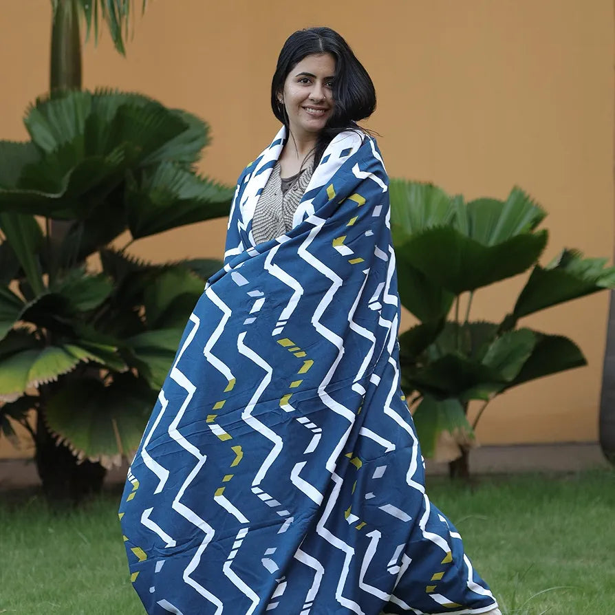 Divine Casa 120 GSM Microfiber Single Bed Comforter | Soft & Lightweight Reversible AC Blanket | All-Season 3-Layered Quilt | 230 x 140 cm, Blueprint