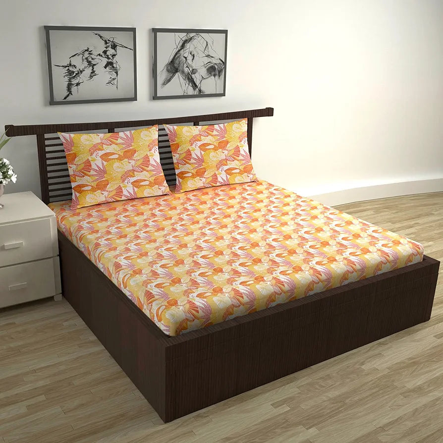 Divine Casa 144 TC 100% Pure Cotton Double Bedsheet with 2 Pillow Covers | Soft & Skin-Friendly Fabric for Everyday Comfort | All-Season Use | Size 222 x 254 CM | Floral Paisley | Mustard Orange