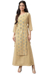 Janasya Women's Beige Crepe Embellished A-Line Kurta