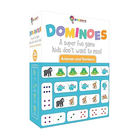 Popcorn Games & Puzzles Numbers and Animal Dominoes for Kids 24 Tiles ...