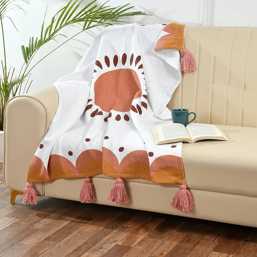 SASHAA WORLD Printed Cotton Throw | Ideal for Your Home, Living Room, Sofa, Chair, Picnic & Used for Gift | 100X125 cm
