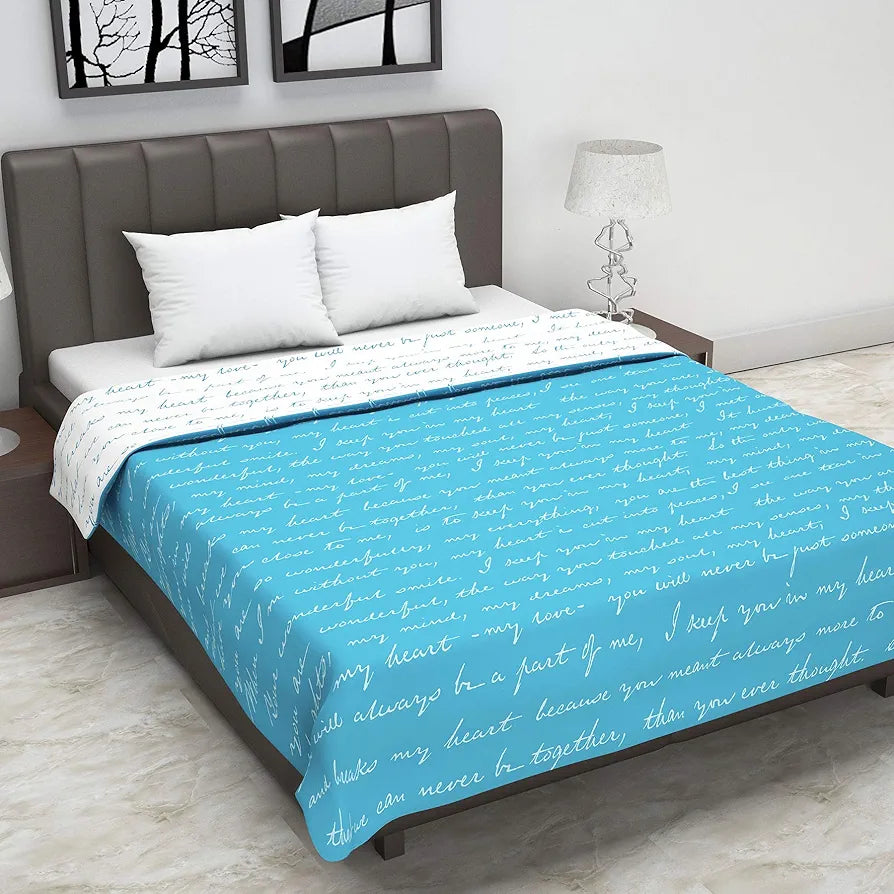 Divine Casa 120 GSM Microfiber Reversible Lightweight Printed Double Bed AC Dohar Blanket - Ethereal Blue| TC - 120